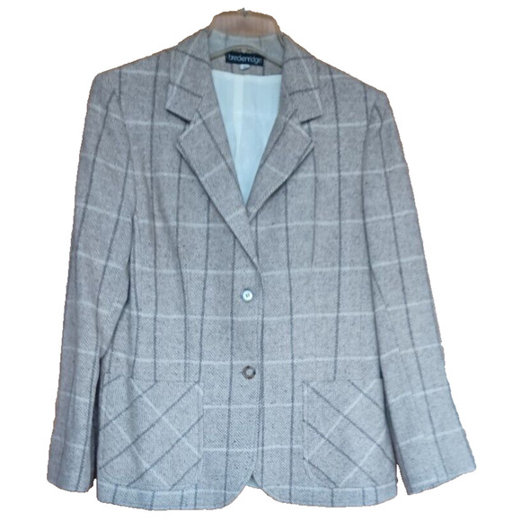 VTG BRECKENRIDGE Women's Wool Blazer and Skirt Size 12 Beige Herringbone pattern - Picture 1 of 12